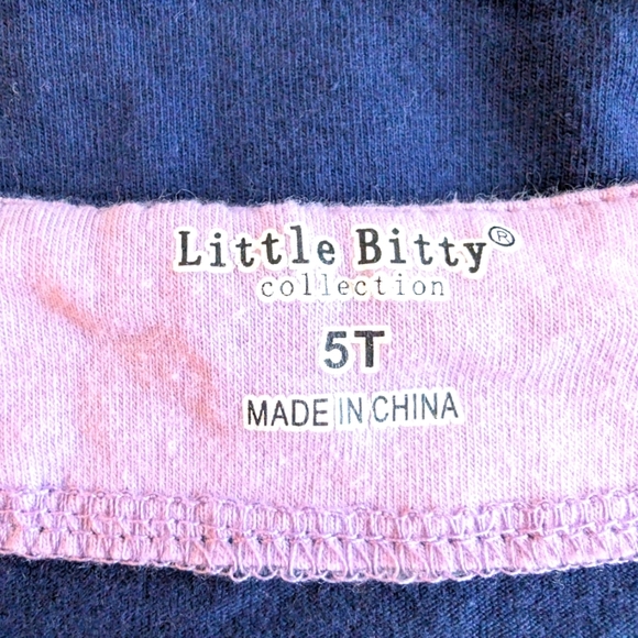 Little Bity Collection Navy Dress with Striped Sleeves Cotton Size 5T - Picture 7 of 7